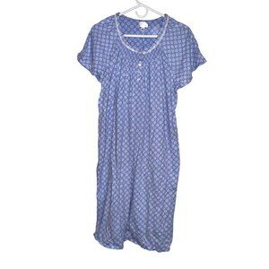 Aria Collection Blue Floral Cotton Nightgown XL Short Sleeve Button Front Women’